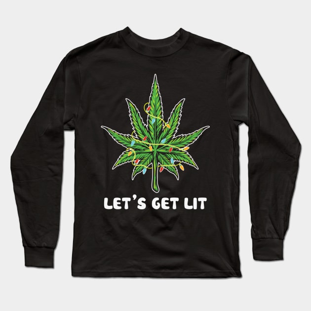 Weed leaf Christmas Tree let's get lit Long Sleeve T-Shirt by MZeeDesigns